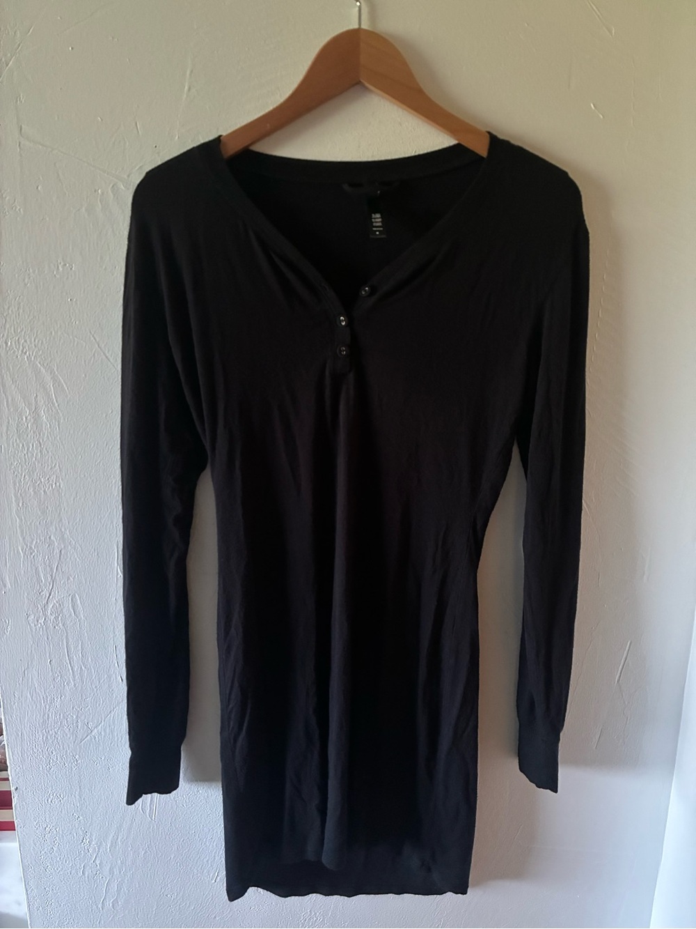 Skims Long Sleeve Black Henley Dress Medium